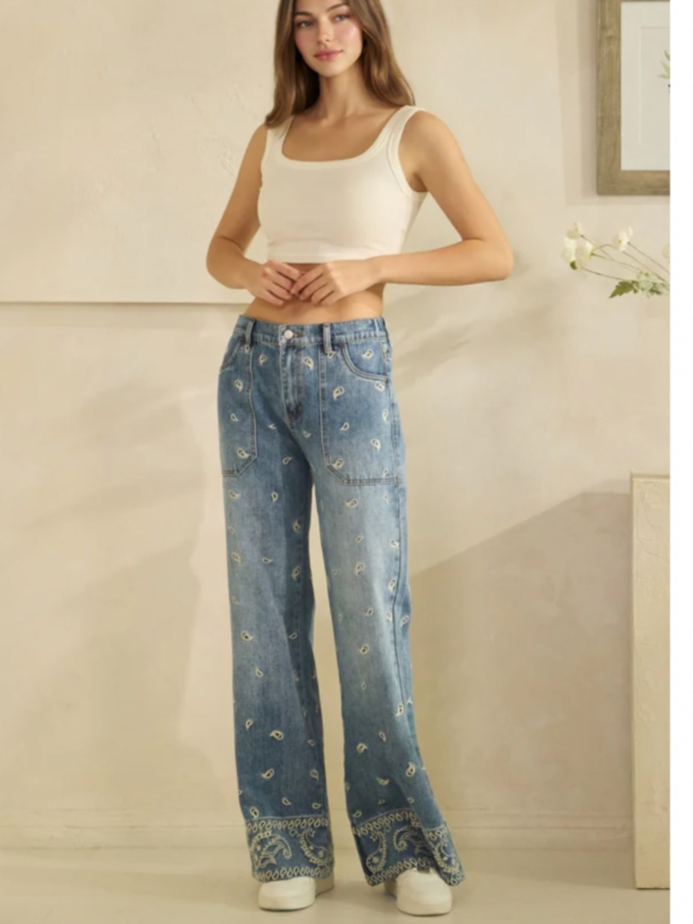 Oli & Hali Light Blue Paisley Embroidered Straight-Leg Jeans - Picture 9 of 16